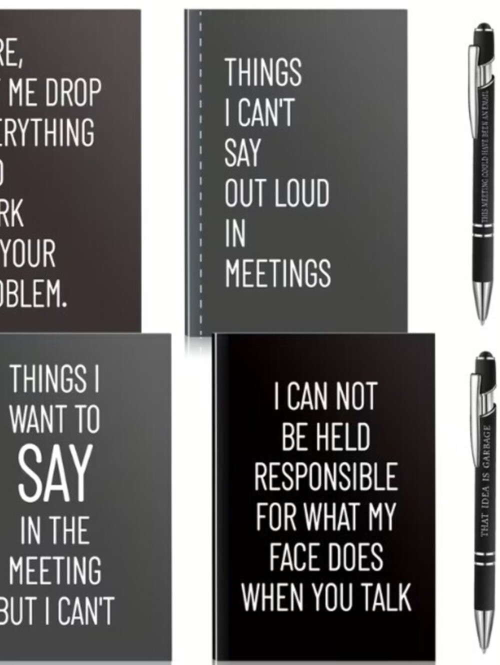 4 Funny Meeting Notebooks and Pens Set - Things I Want to Say but Can't